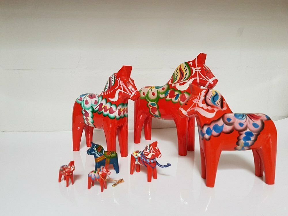 Swedish Dalarna Horses Made Of Wood 7th Century Set photo for sale