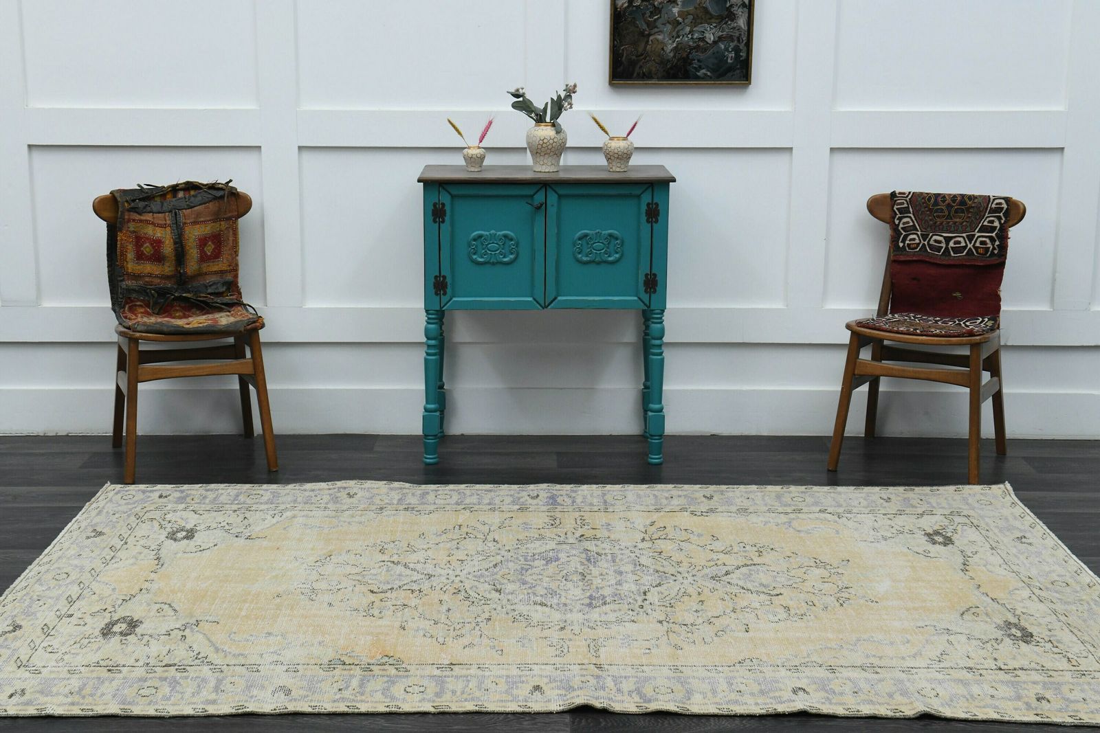Turkish Rug Antique Rug Oushak Rug Home Decor Handmade Wool Rug Orange Blue Carpet Area Rug Neutral Rugs photo for sale