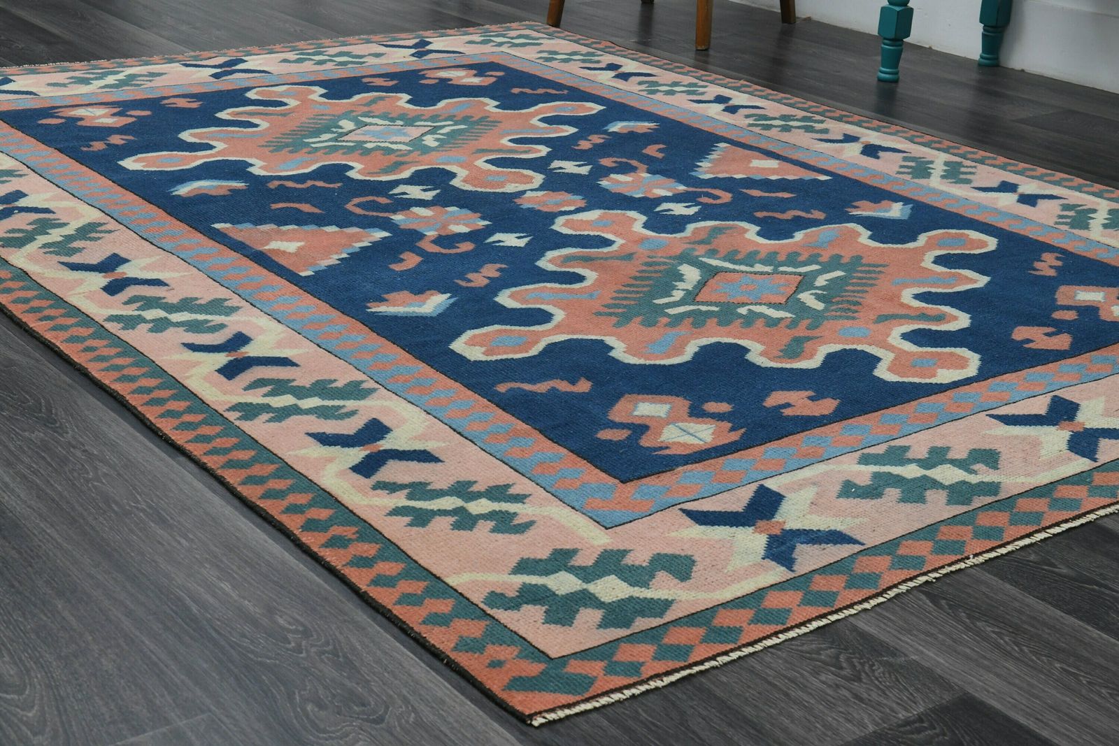 6.3x8.6 Ft, Turkish Rug, Antique Rug, Oushak Rug, Home Decor, Handmade Wool Rug, Blue Orange Carpet, Area Rug, Neutral Rugs, 6x9 Area Rug photo 804.0