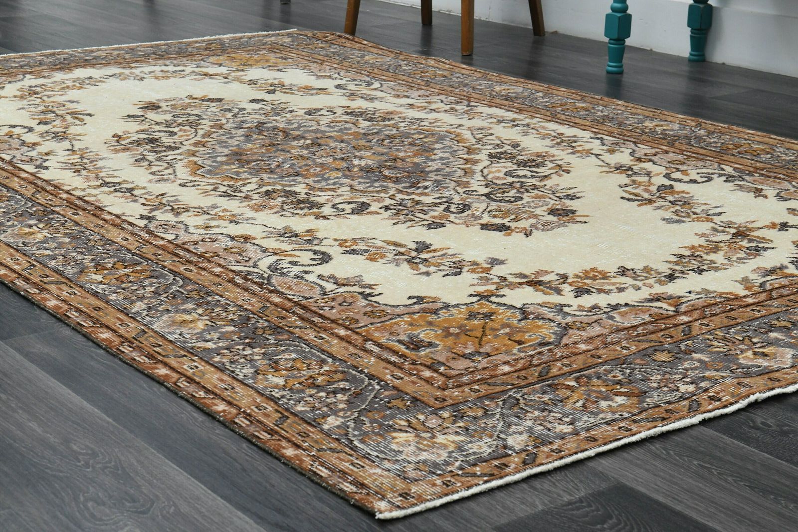 6.1x9.6 Ft, Beige Gray Turkish Rug, Vintage Oushak Rug, 6x10 Area Rug, Living Room, Wool, Handmade Rug, Low Pile, Large Rug, Oriental Rug photo 637.0