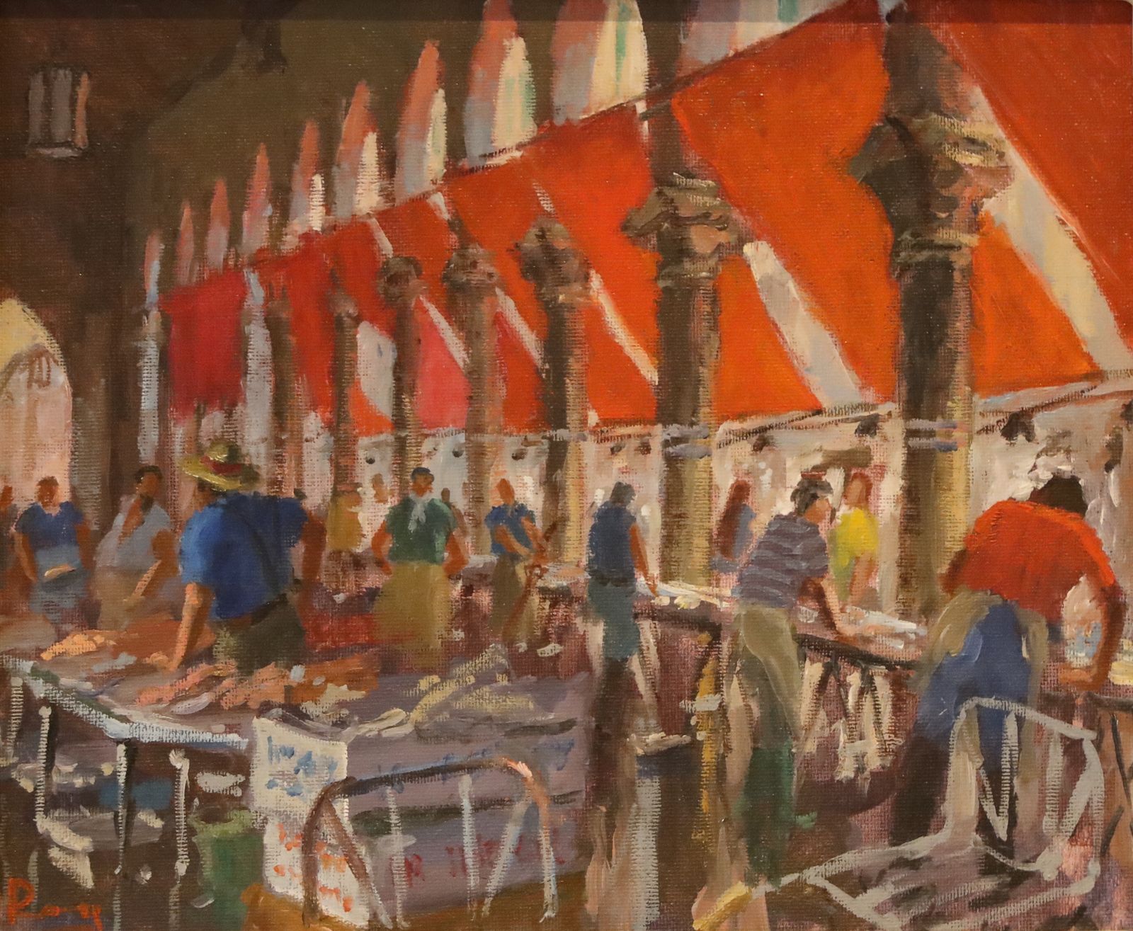 Rialto Fish Market By Roy Pettit Oil On Canvas photo for sale