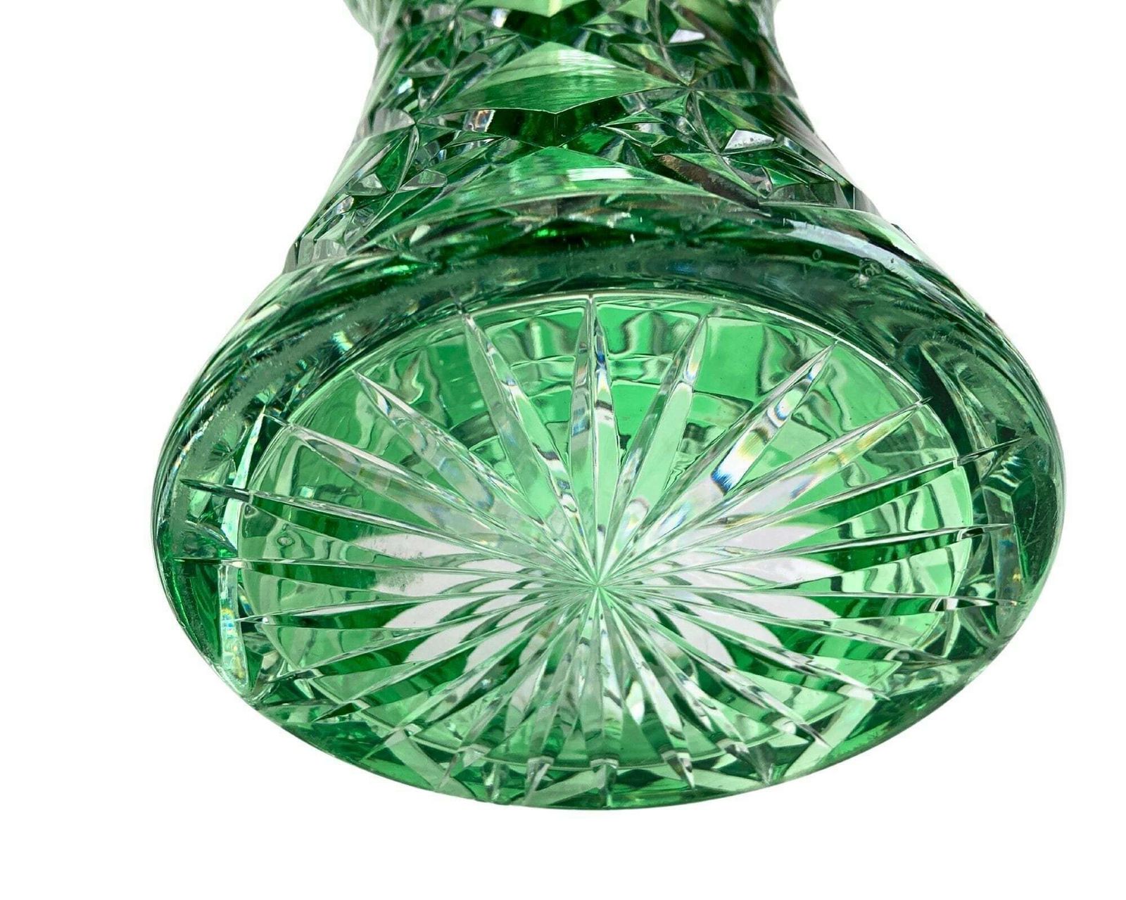 Tall Crystal Green Vase | 15.55" Tall (39.5cm) | Spectacular Hand Cut Piece photo vinterior