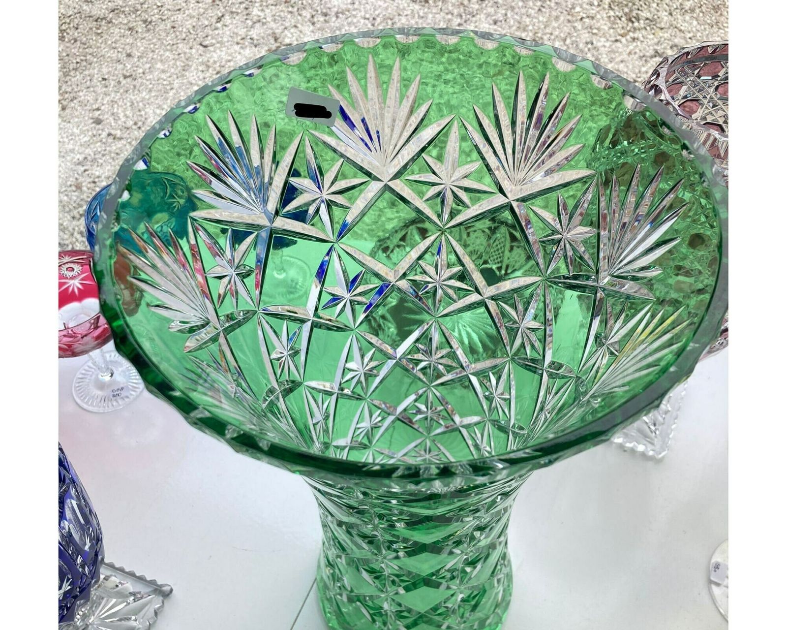 Tall Crystal Green Vase | 15.55" Tall (39.5cm) | Spectacular Hand Cut Piece photo buy