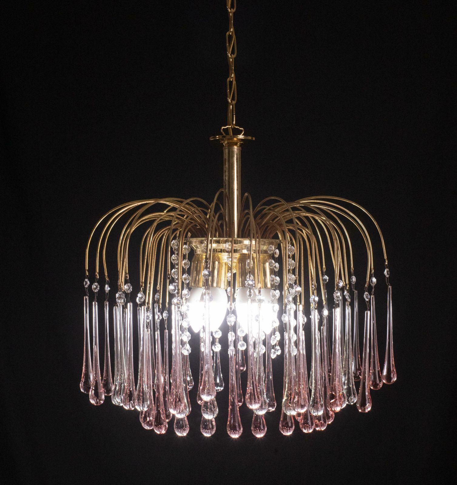 Lady Barbara, Murano Chandelier Pink And White Drops, Venini Style, 1970s photo for sale