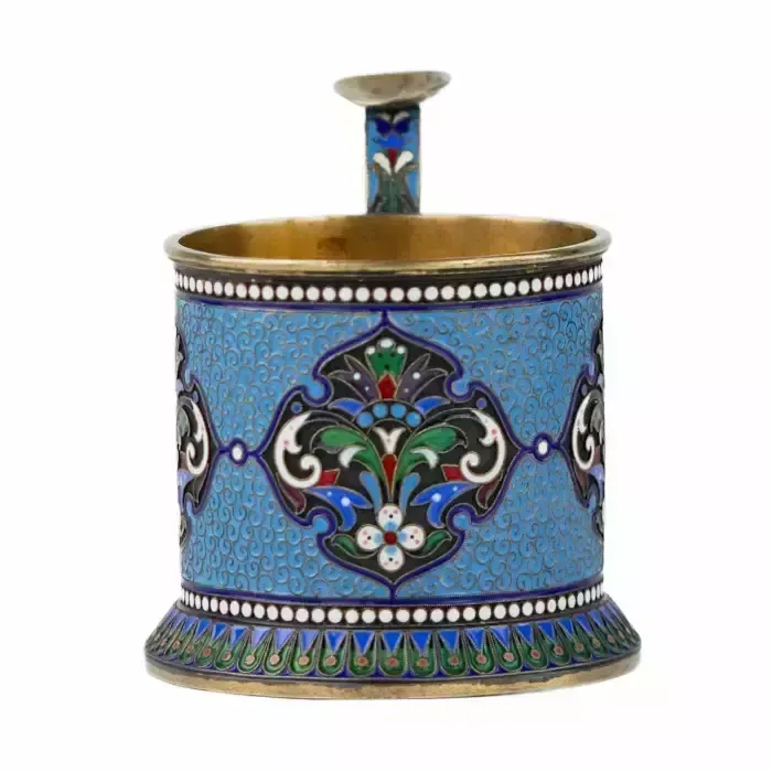Silver Glass Holder In Neo Russian Style With Cloisonné Enamel And Gilding. Lyubavin. End Of The 19th Century. photo 5868.0