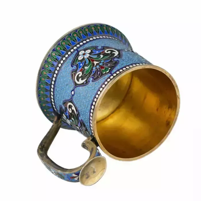 Silver Glass Holder In Neo Russian Style With Cloisonné Enamel And Gilding. Lyubavin. End Of The 19th Century. photo buy
