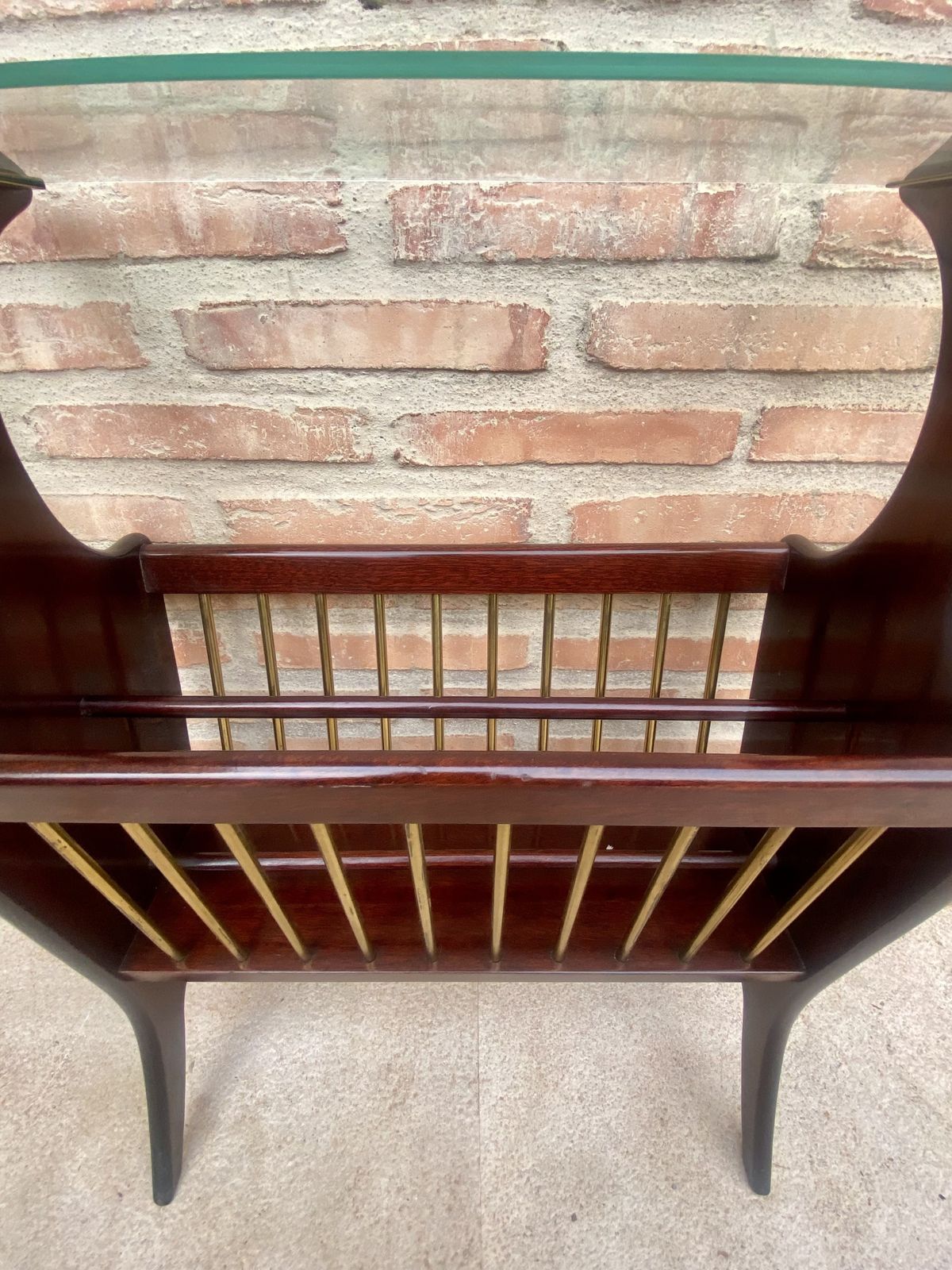 photo for sale 1950s French Mid Century Glass & Wood Folio Stand Magazine Rack