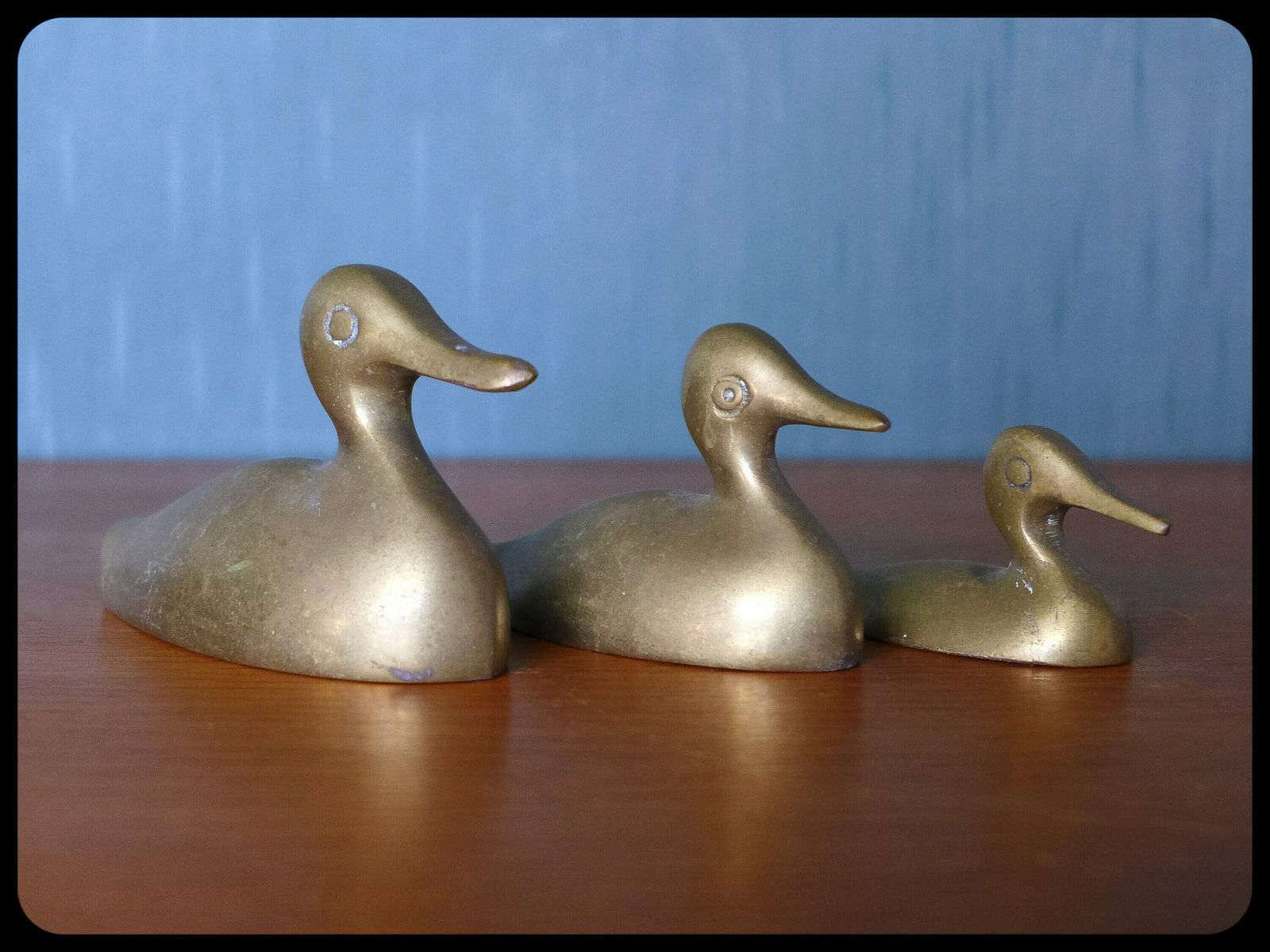 Brass Duck X 3, Duck Family, Brass Animal, Interior Decoration, Home Decor, Duck Brass, 70's photo Art