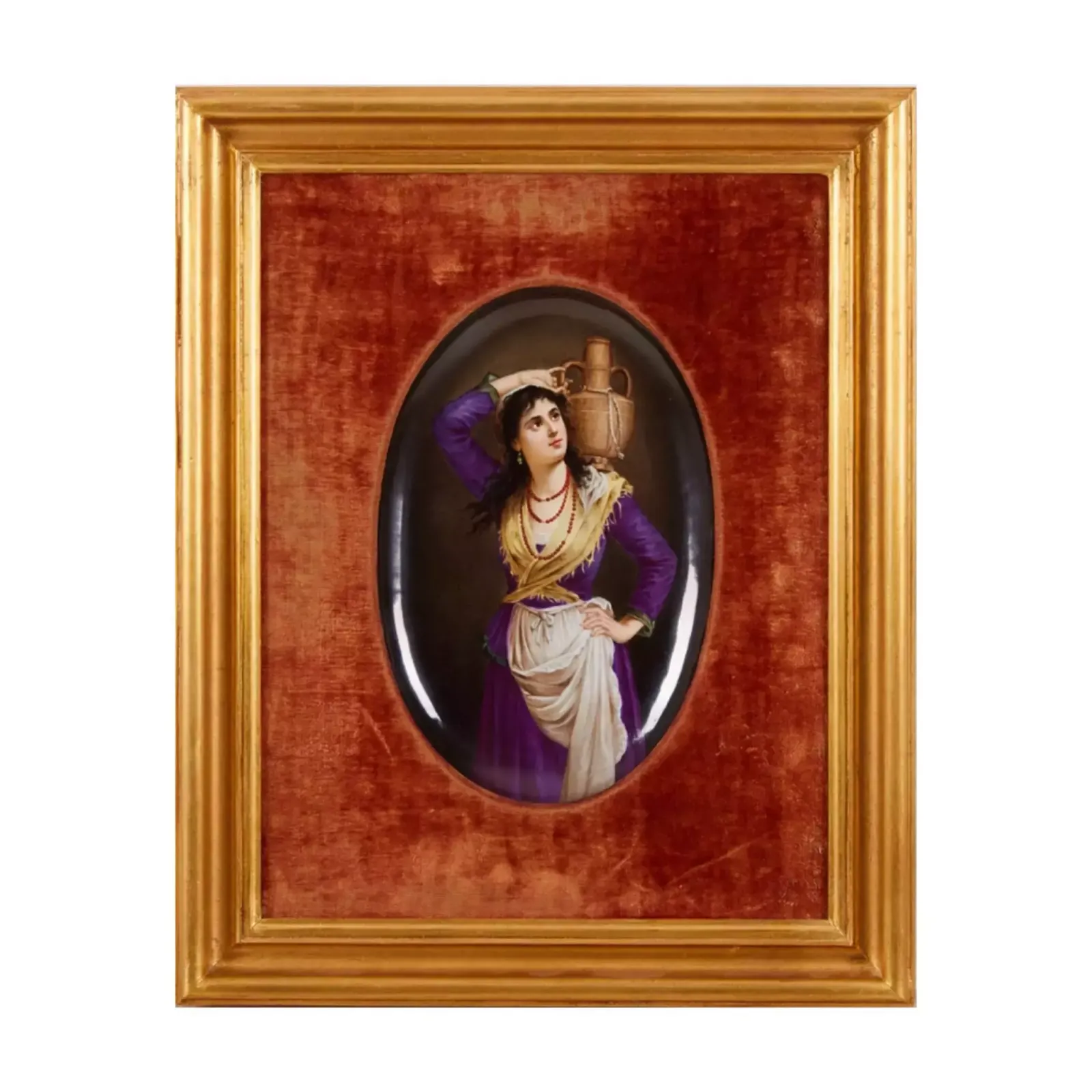 A Porcelain Plaque Of The 19th Century Girl With A Jug.