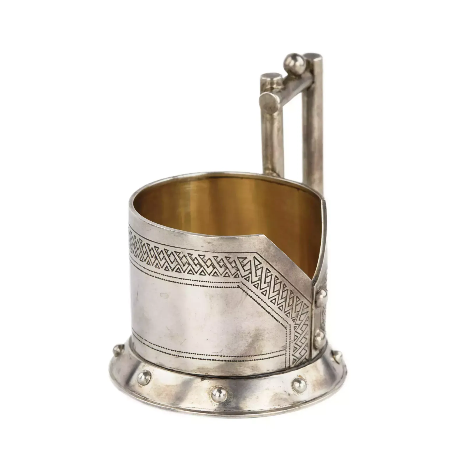 Original Silver Glass Holder In The Form Of A Caftan With A Cutout K Verlin St Petersburg 1882 photo vintage