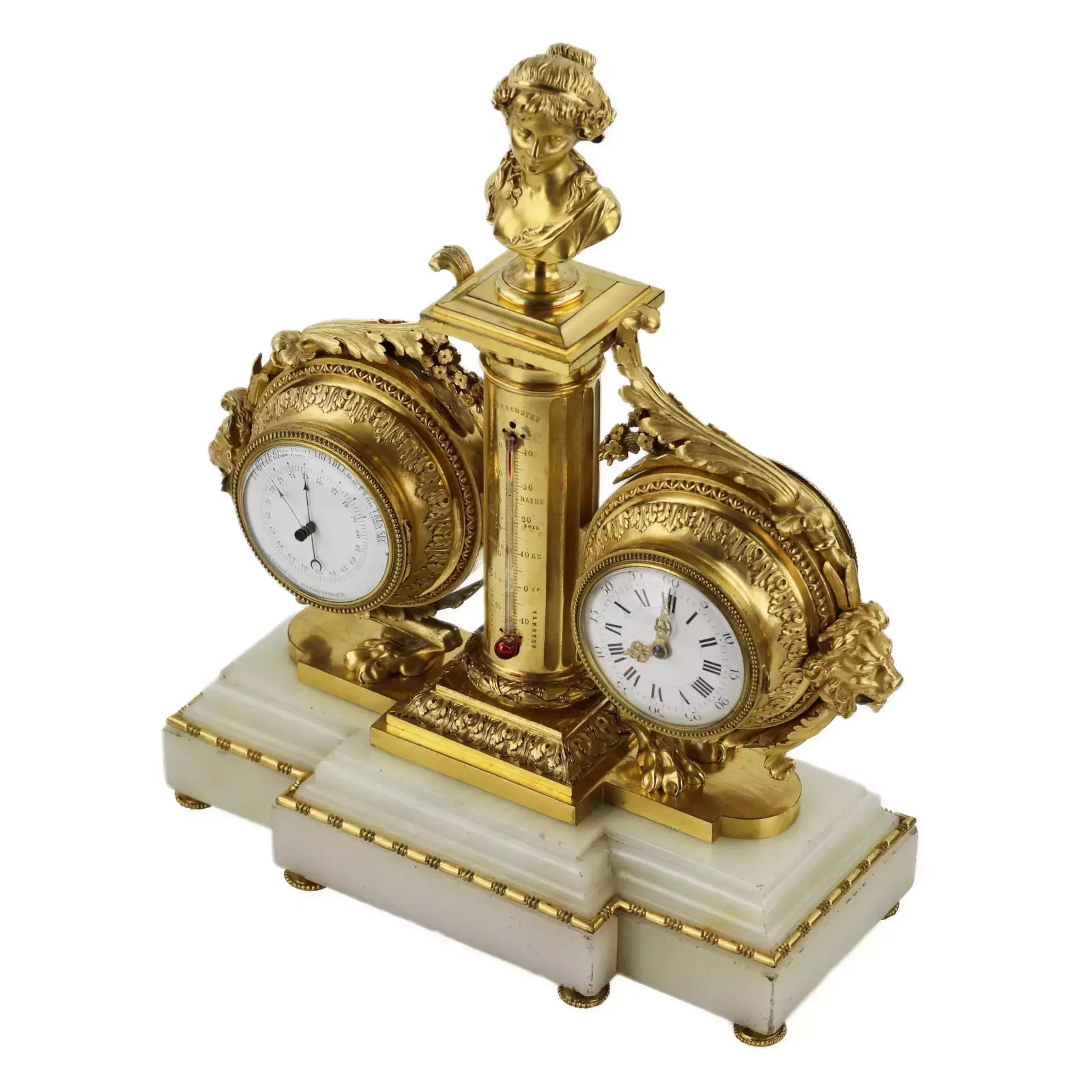 Tabletop Instrument In White Marble Gilded Bronze With Clock Thermometer And Barometer 19th Century photo 3202.0