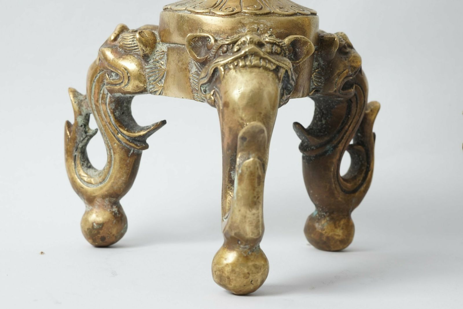 Pair Of Brass Candle Holders With Lotus Leaf And Frog photo buy