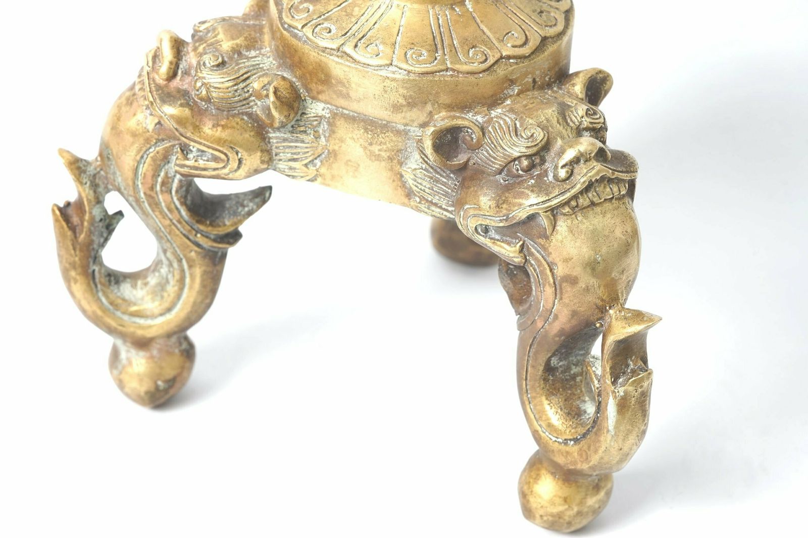 Pair Of Brass Candle Holders With Lotus Leaf And Frog photo vintage
