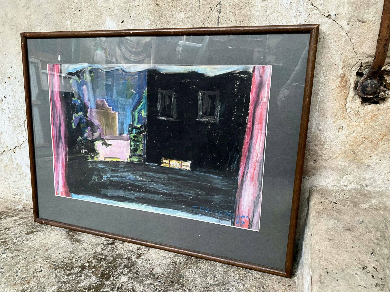 Chelsea At Night By Tomaso Bacigalupo 1969 Pastel   Signed   London Skyscape   The Chelsea Art Society   Chenil Galleries photo vintage