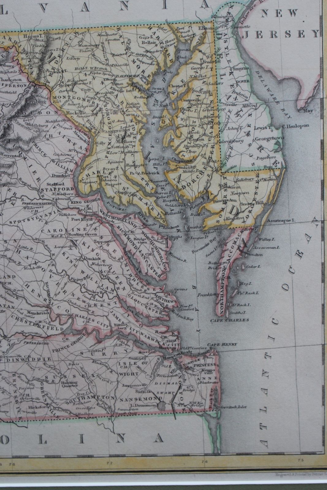 Scarce Early Hand Coloured Map Of Virginia And Maryland C1831 photo Art