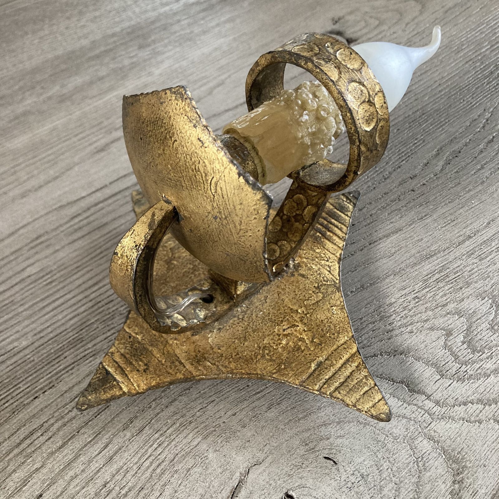 A Pair Of Little Spanish Star Shaped Gilt Metal Wall Sconces. 1960s photo 360.0