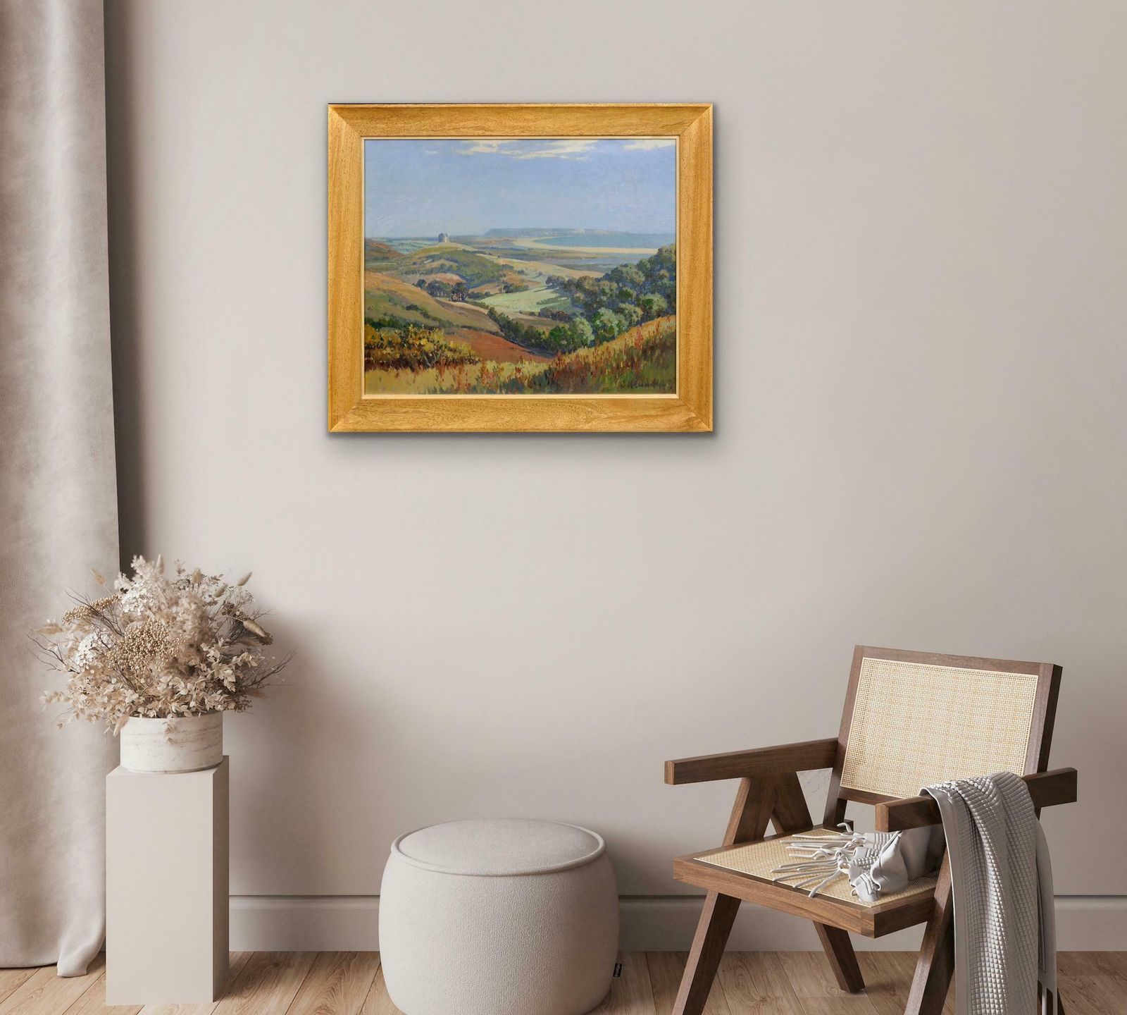 photo buy Joseph Edward Hennah 1897 To 1963. Dorset. Abbotsbury Hill View. Chesil Beach & Portland. St Catherine’s Chapel & The Fleet. Framed Oil Painting.