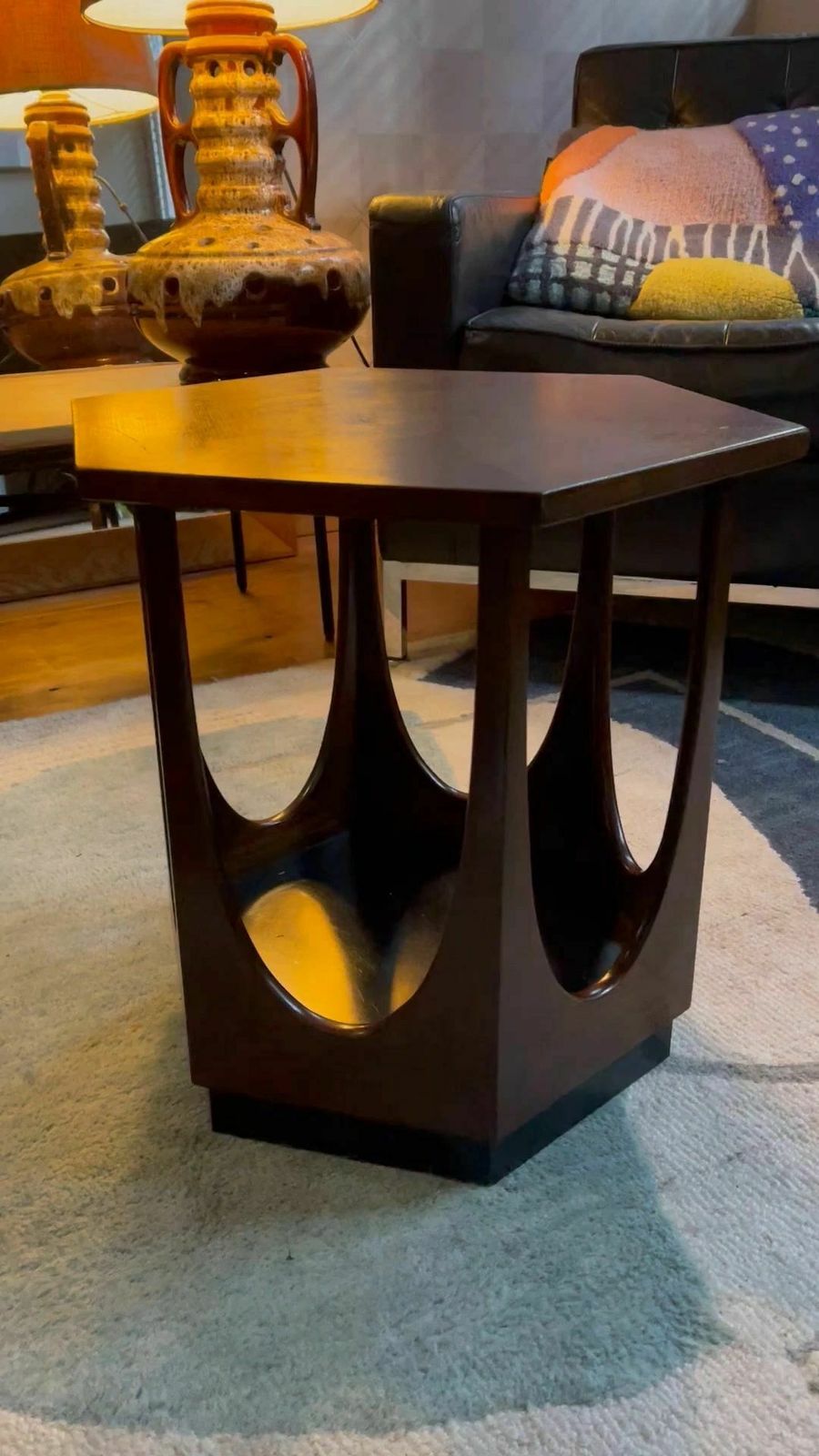 Mid Century Dark Wood Gplan Vintage Hexagon Retro Occasion Side Table photo furniture