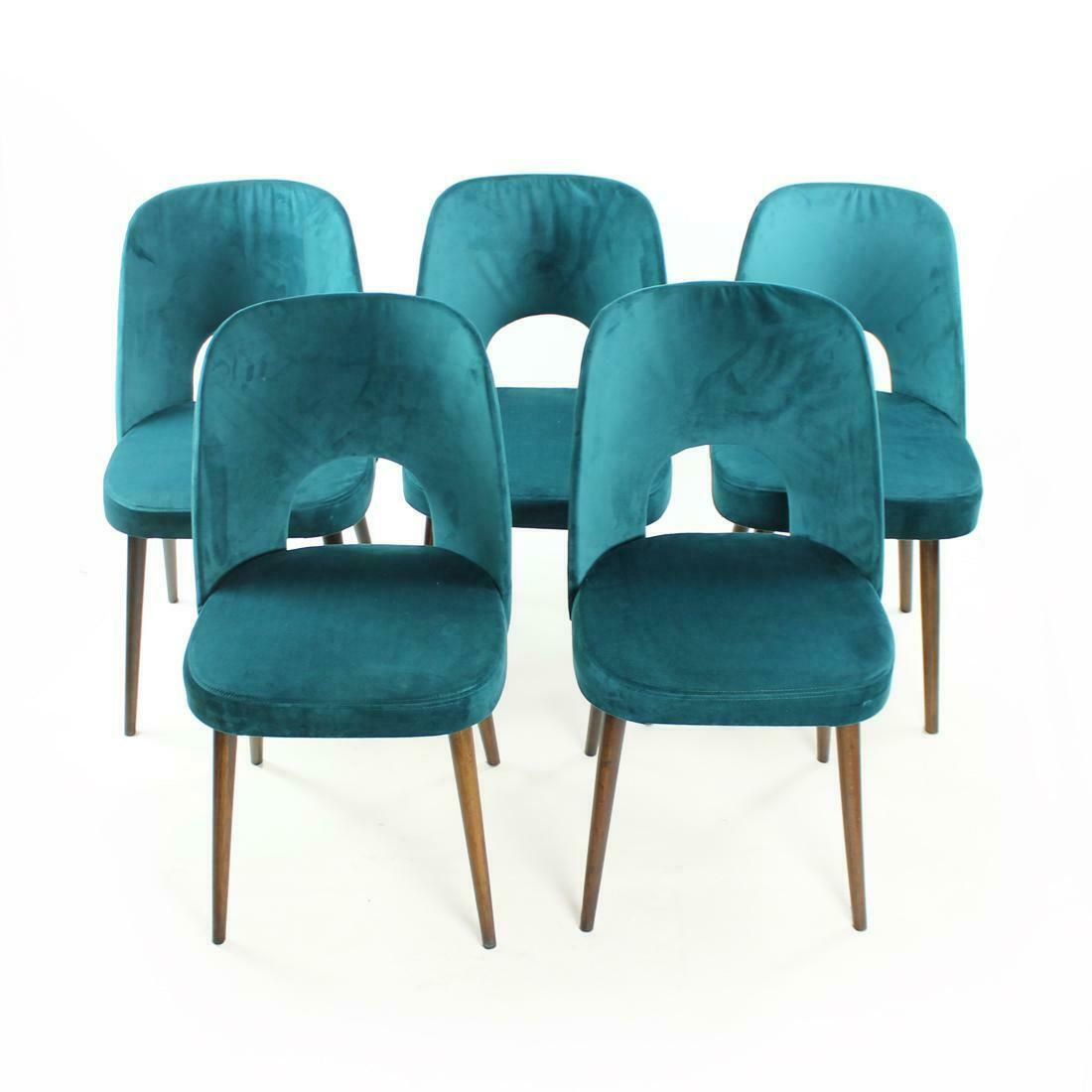 5 Dining Chairs By Oswald Haerdtl In Velvet For Ton, Czechoslovakia 1950s photo furniture