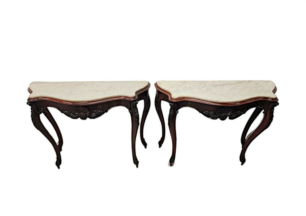 A Very Rare Pair Of 19th Century Marble Top Console Tables photo Furniture