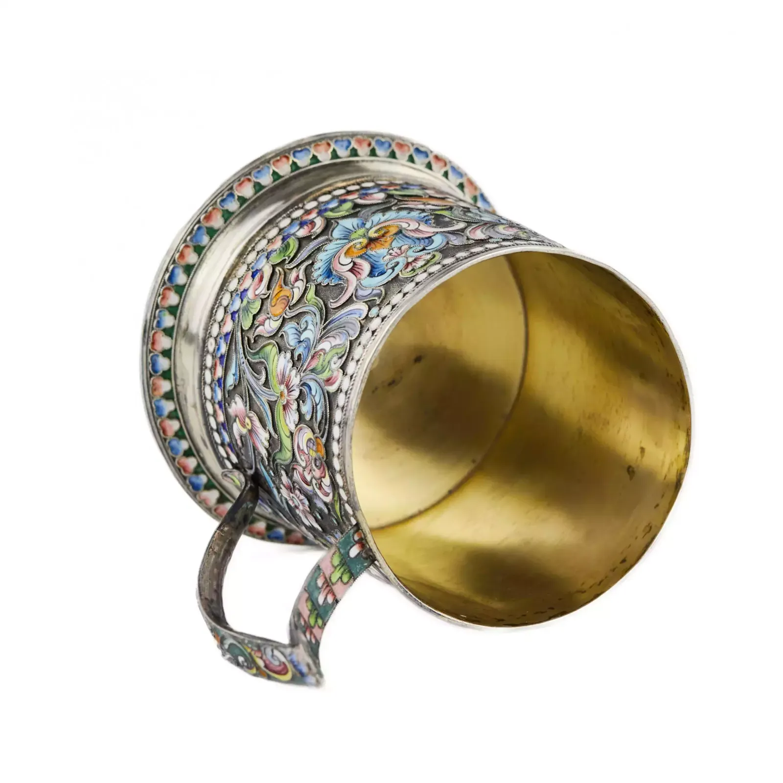 Silver Glass Holder With A Spoon Decorated With Cloisonne Enamel. Moscow 1908 1917. photo 5122.0