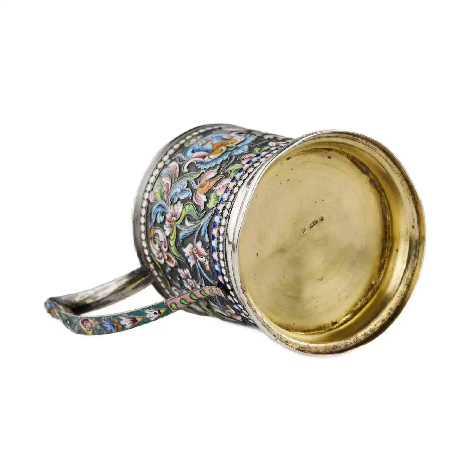 Silver Glass Holder With A Spoon Decorated With Cloisonne Enamel. Moscow 1908 1917. photo vinterior