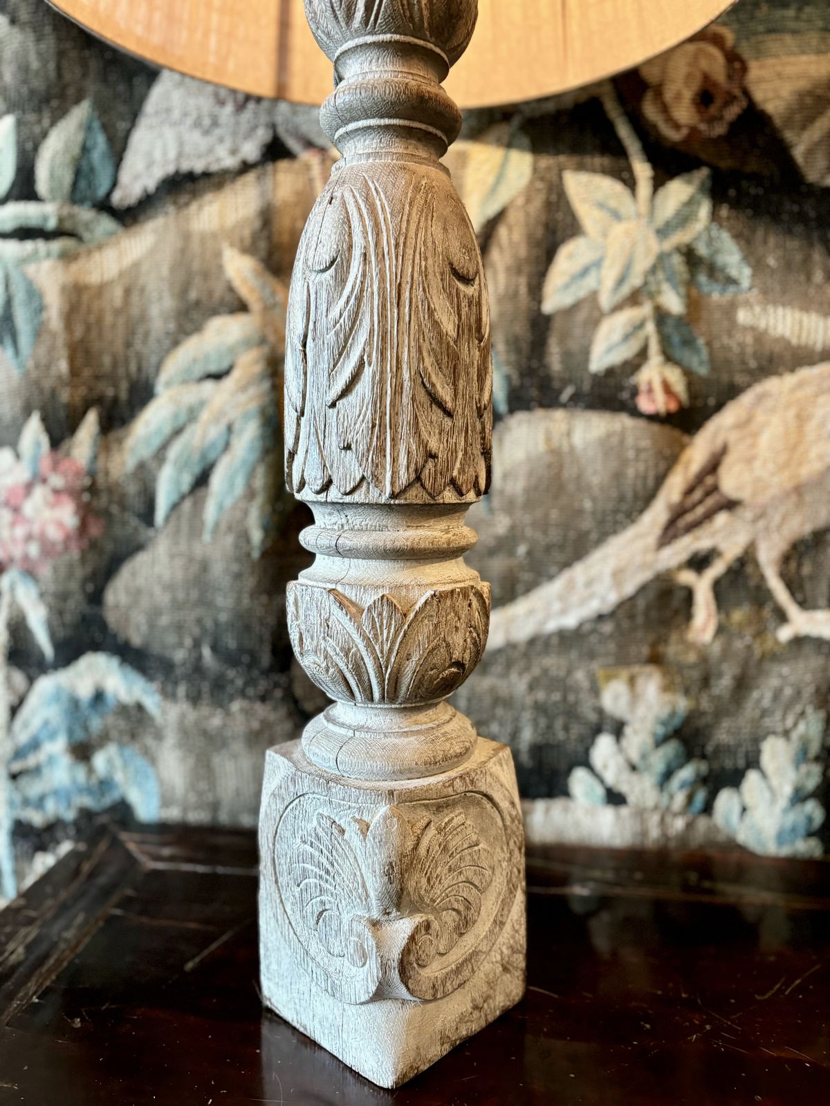 Pair Of Carved Oak Lamp Bases photo for sale