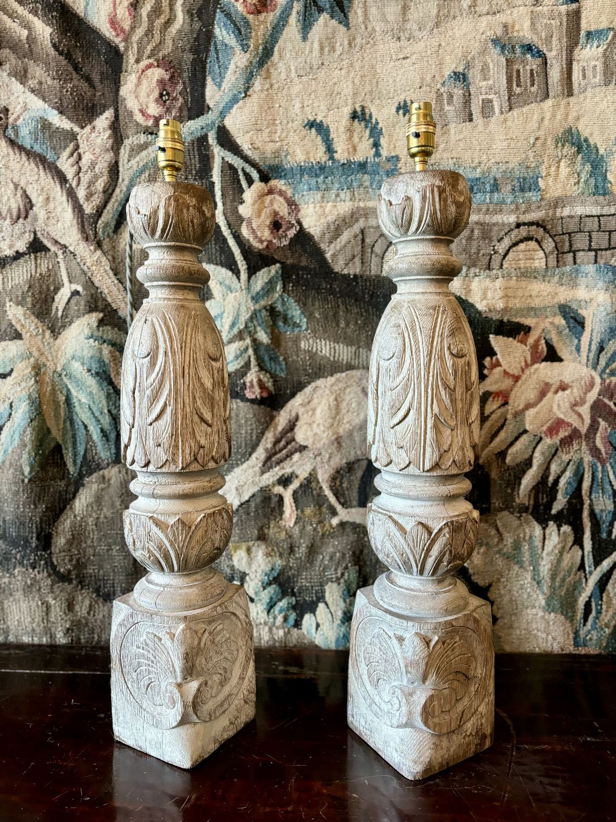 750.0 Pair Of Carved Oak Lamp Bases photo
