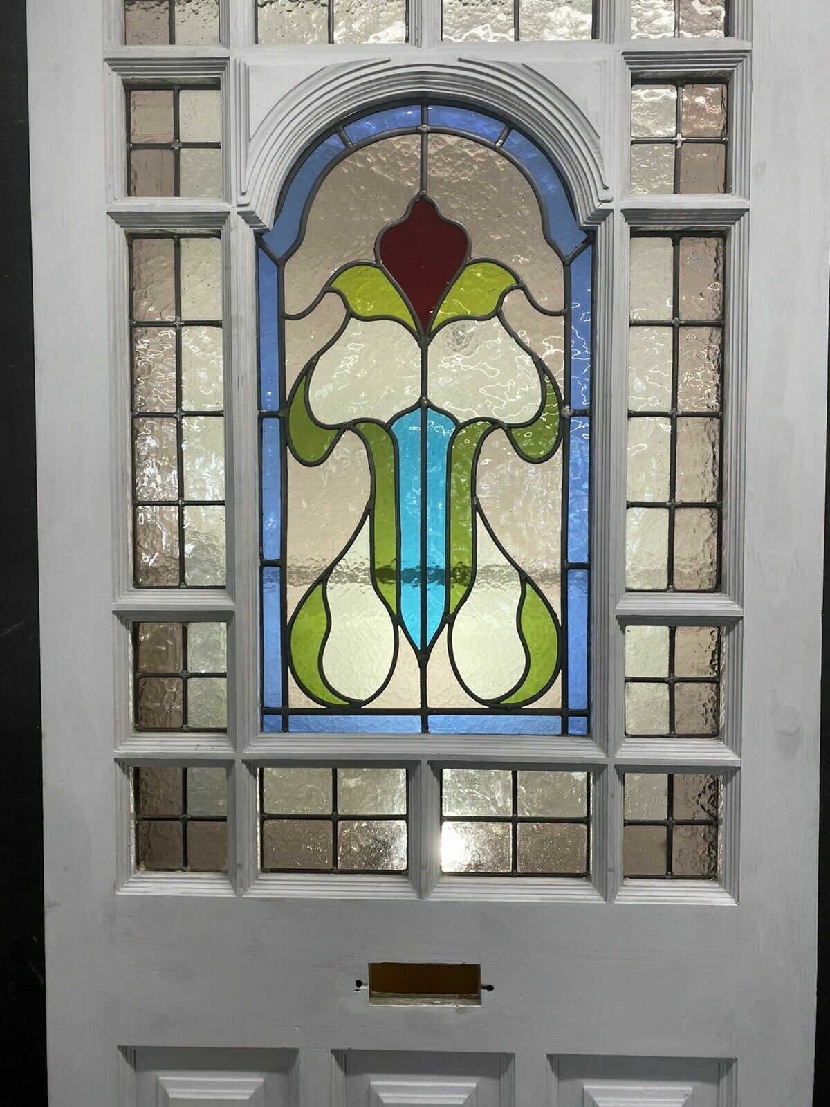 Large Edwardian Front Door Period Stained Glass Old Reclaimed Antique Lead Wood photo for sale