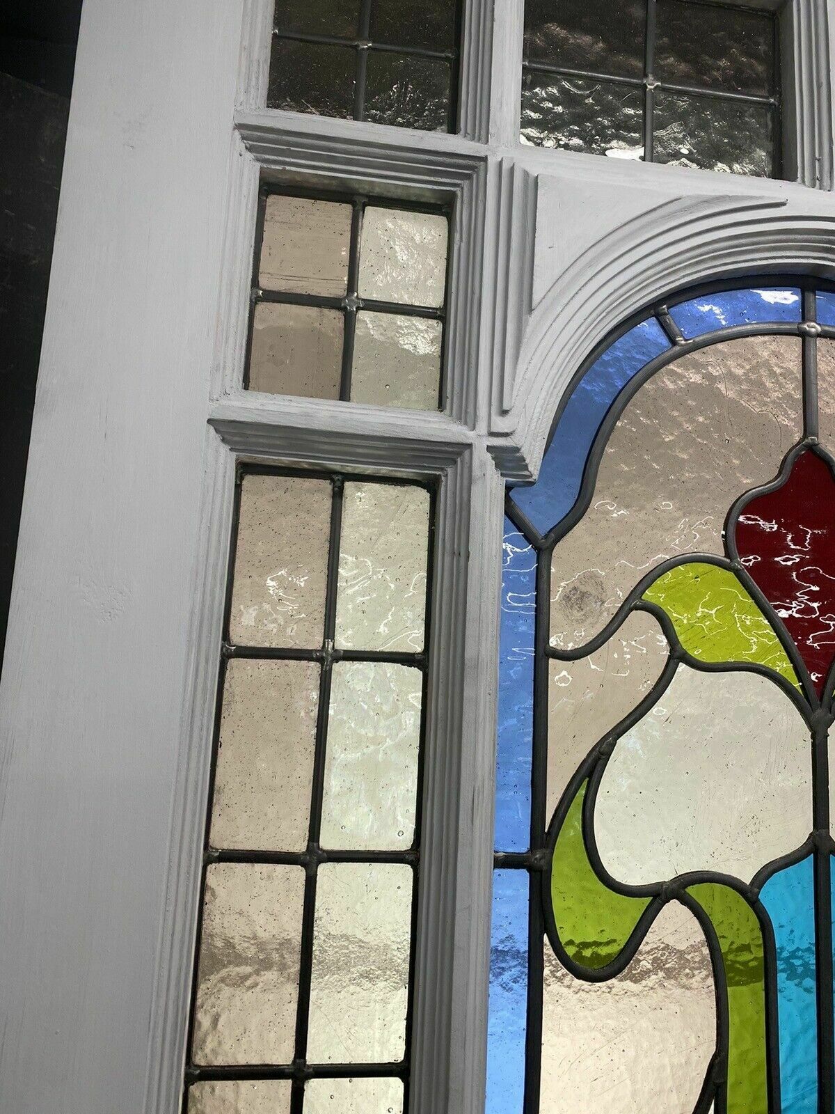 Large Edwardian Front Door Period Stained Glass Old Reclaimed Antique Lead Wood photo vinterior