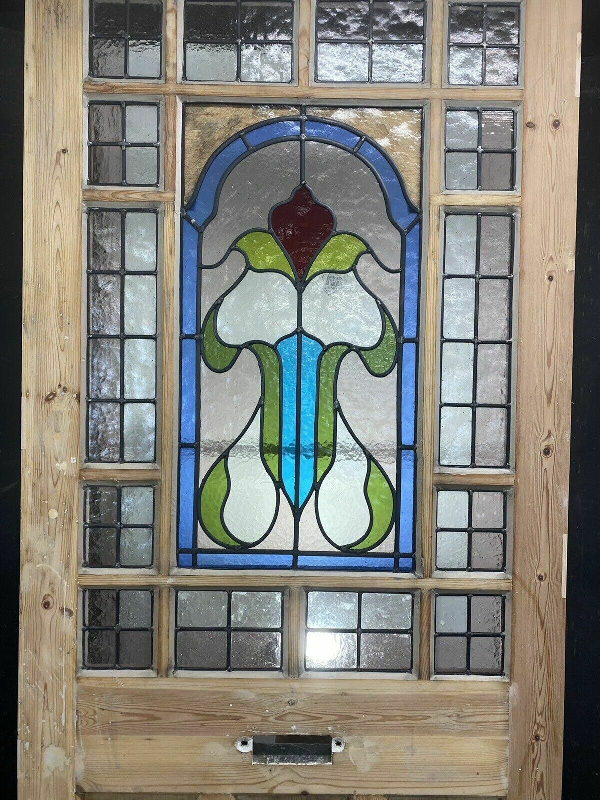 photo for sale Large Edwardian Front Door Period Stained Glass Old Reclaimed Antique Lead Wood