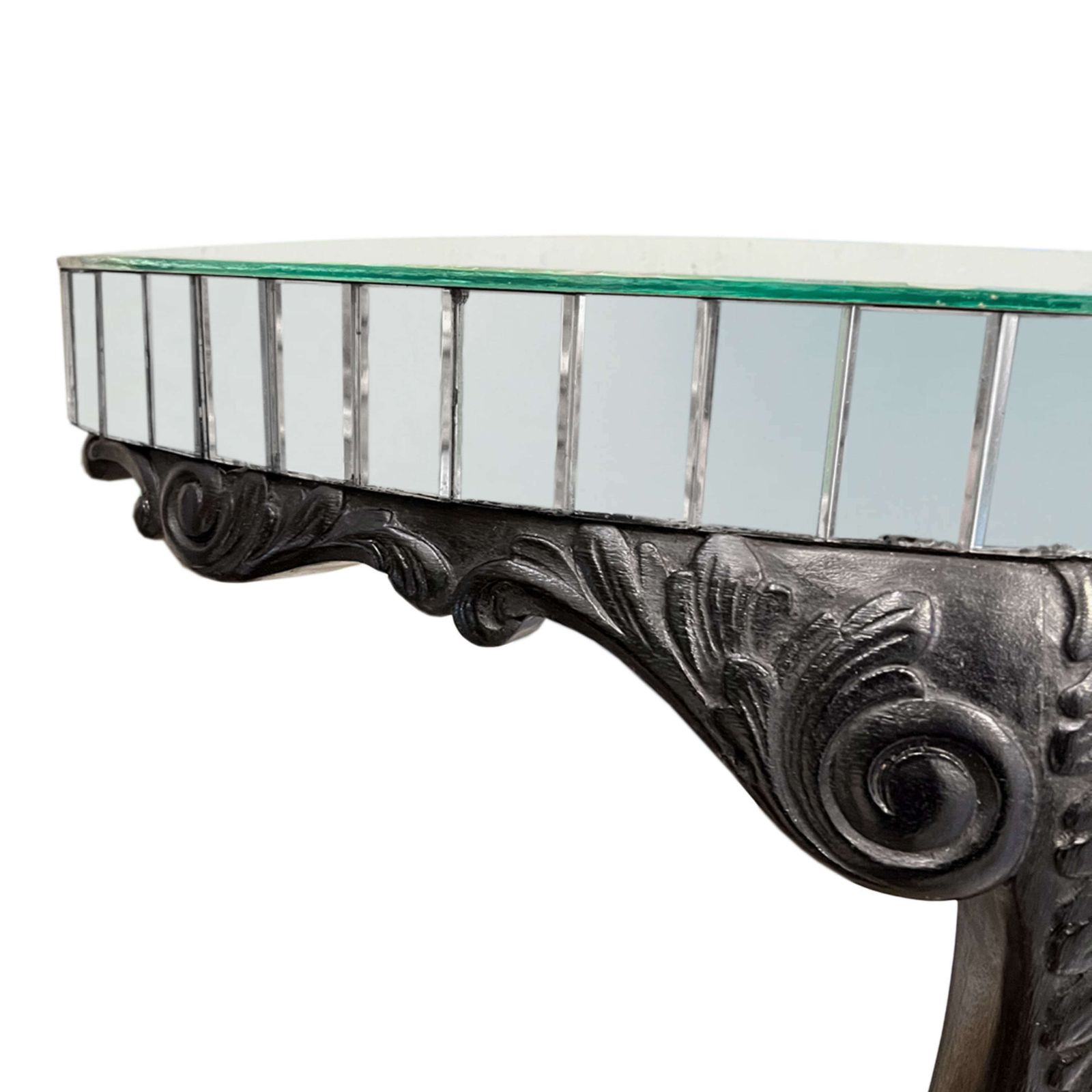 Pair Of Ebonised Carved Wood & Mirror Console Tables photo 2090.0