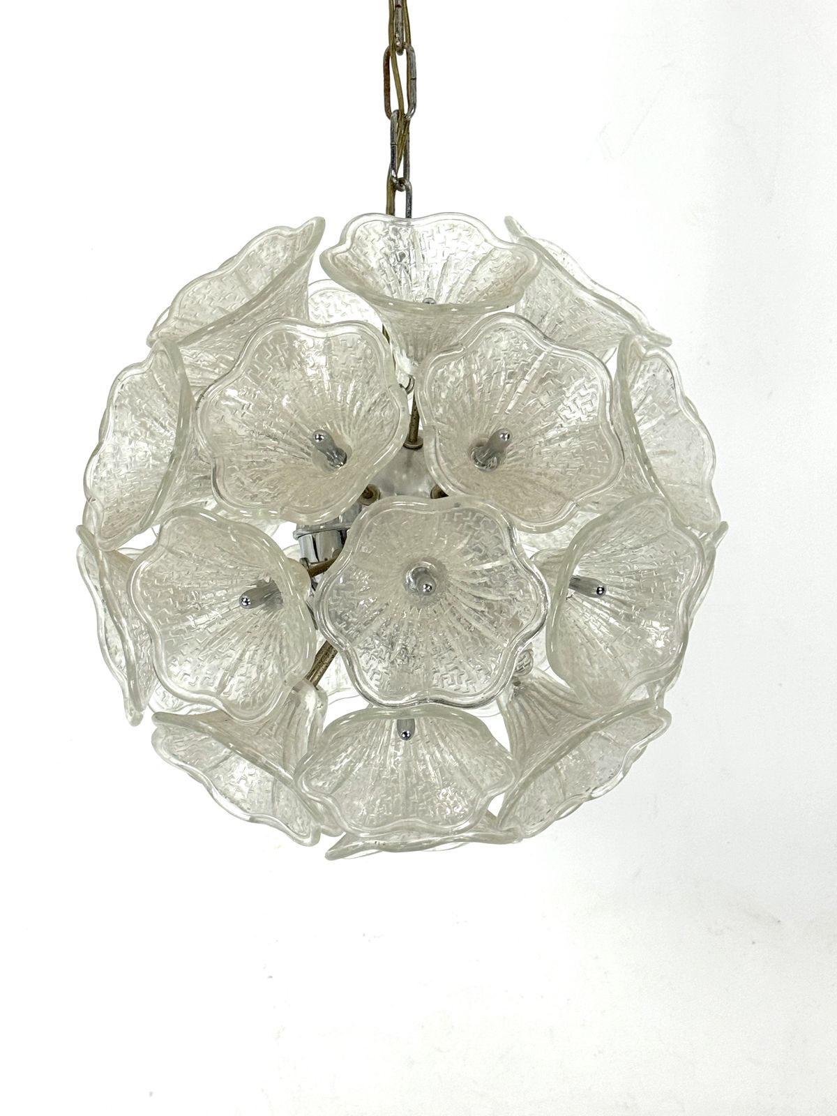 Italian Murano Flower Glass And Chrome Sputnik In Venini Style. 1970s