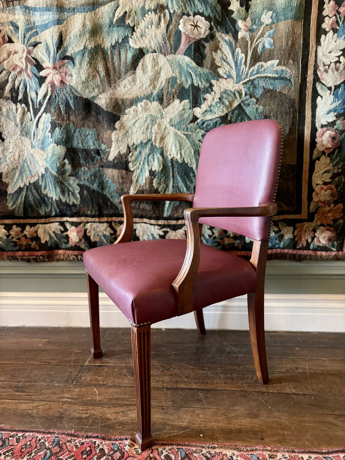 Burgundy Leather Antique Office Chair photo Furniture