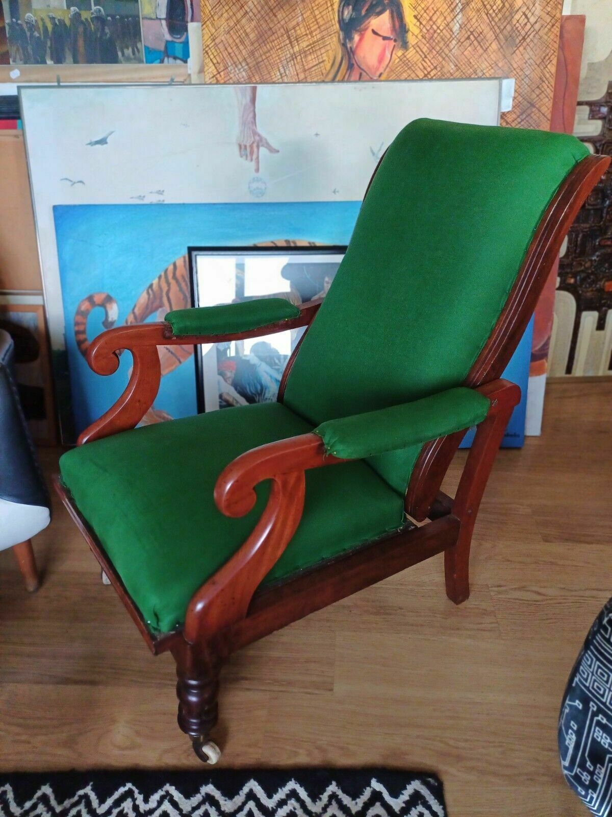 Furniture Superb William IV Walnut Reclining Library Country House Armchair Antique photo