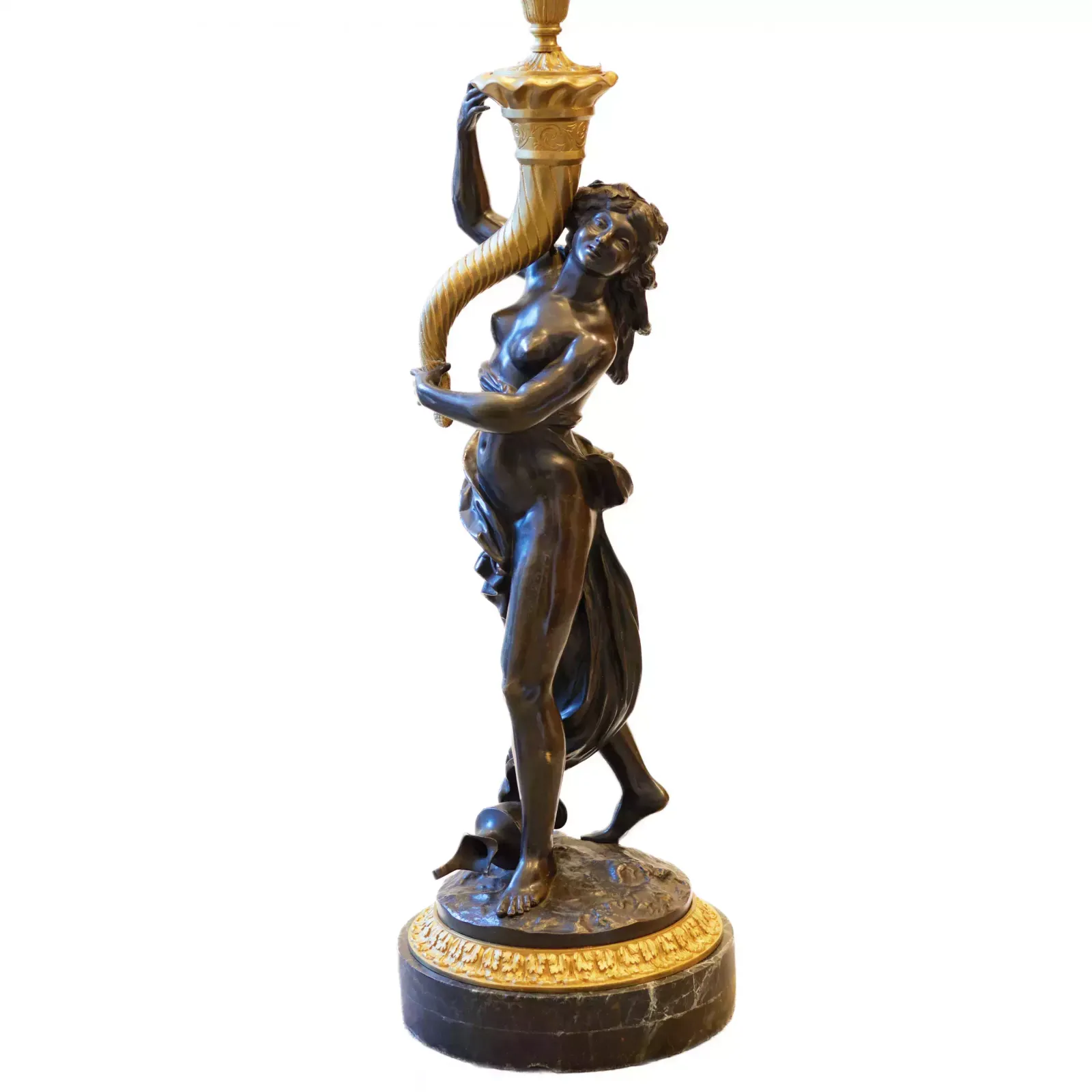 French Floor Lamp Made Of Gilded And Patinated Bronze. The Turn Of The 19th And 20th Centuries. photo Lighting