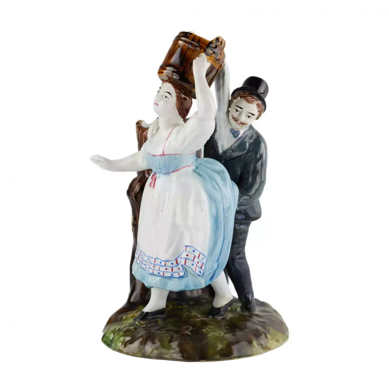 Faience Pencil Figurine The Villager And The Lord. Kuznetsov Factory In Tver. 19th Century.