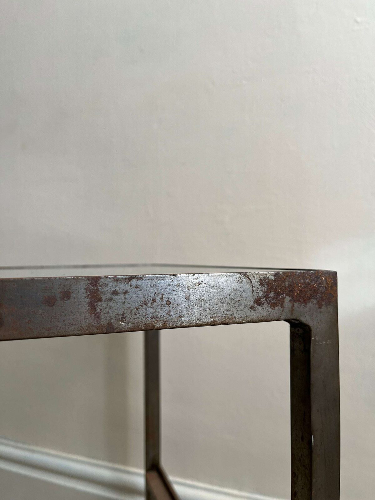 Vintage Industrial Steel Frame Coffee Or Side Table With A Minimalist Design And Glass Top photo 570.0