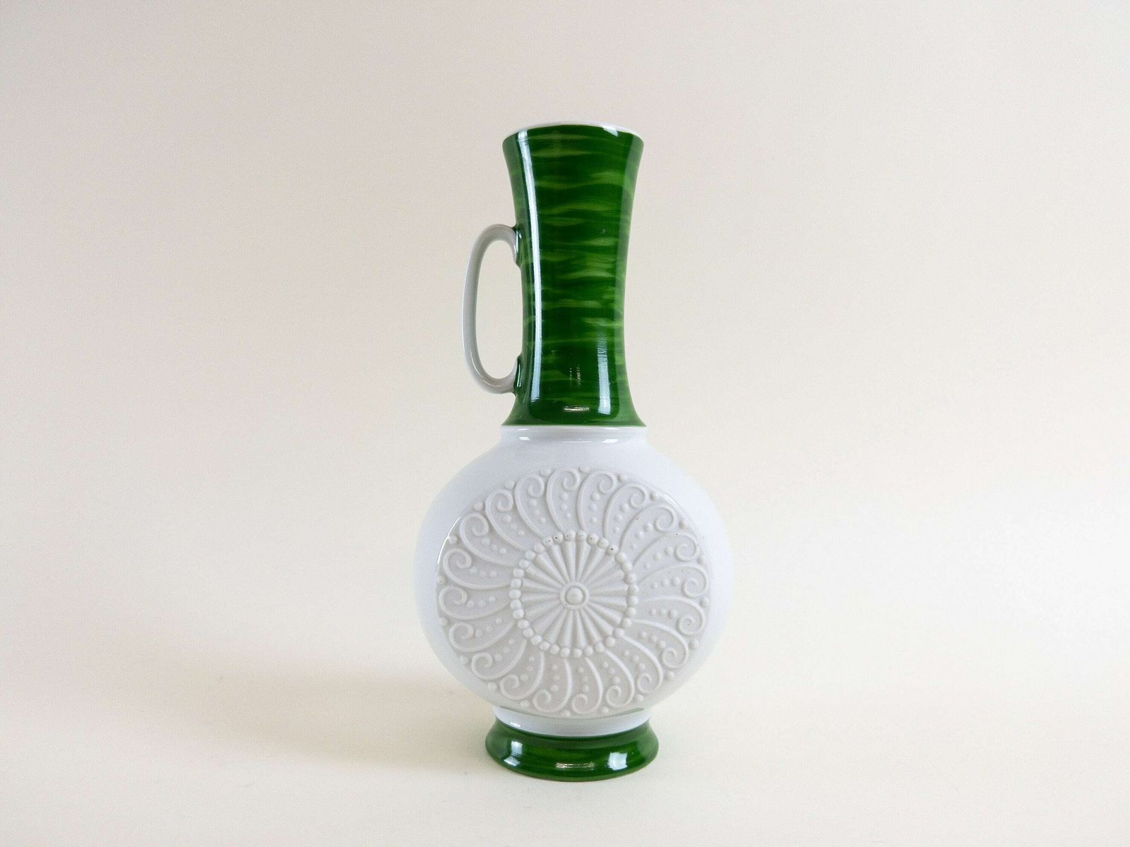Op Art White Bisque Porcelain Vase By Royal Kpm Bavaria   White And Green Ceramic Op Art Vase