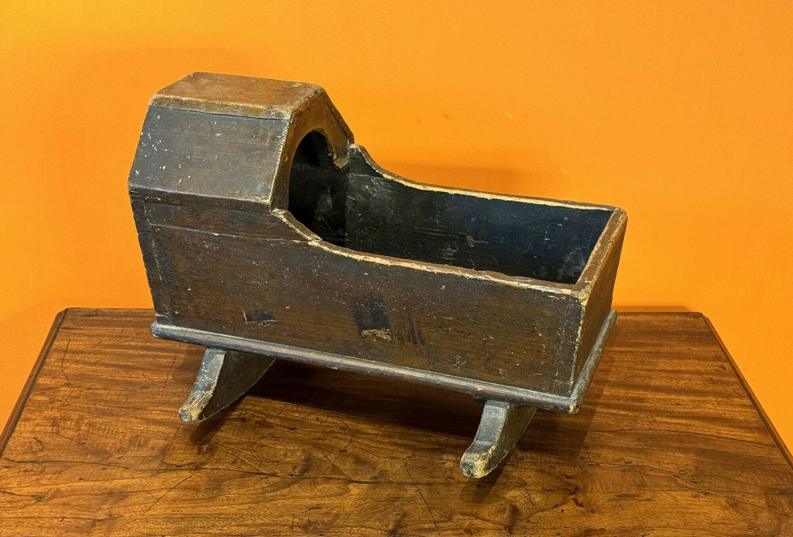 Antique Primitive Folk Art Rocking Toy Doll's Cradle