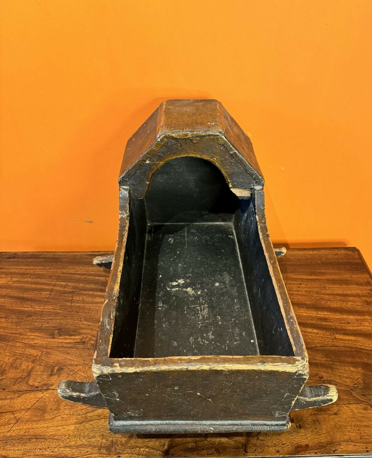 Antique Primitive Folk Art Rocking Toy Doll's Cradle photo for sale