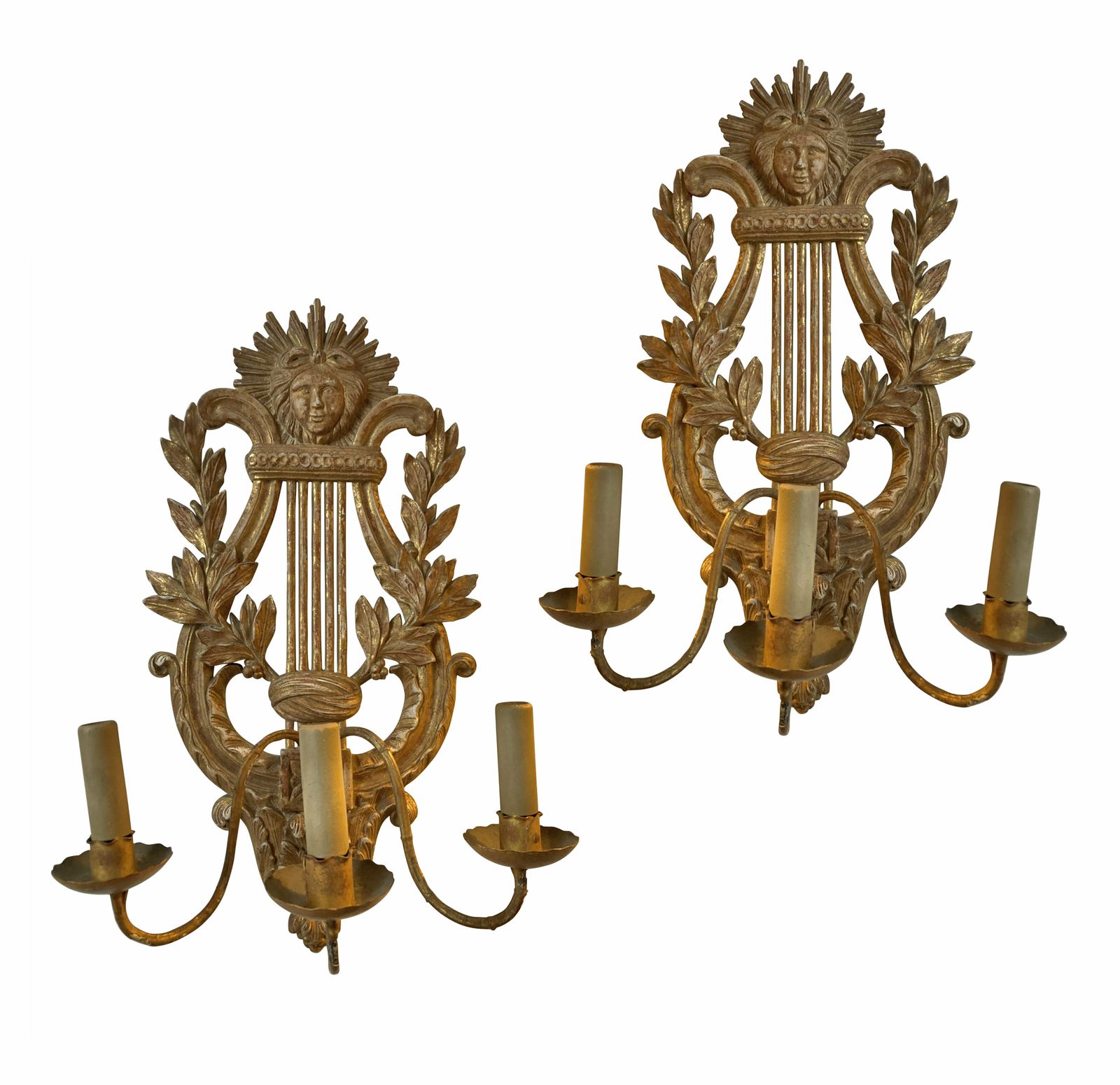 A Large Pair Of French Giltwood Lire Shaped Sconces
