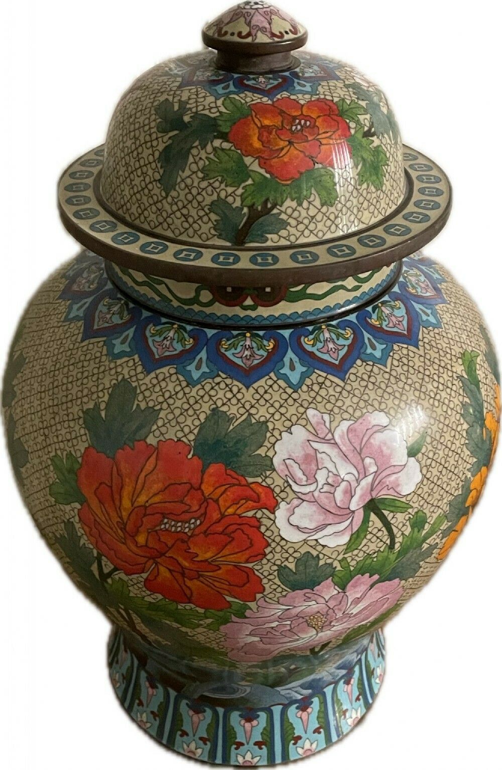Large Cloisonné Vase And Cover Circa 1910 photo for sale