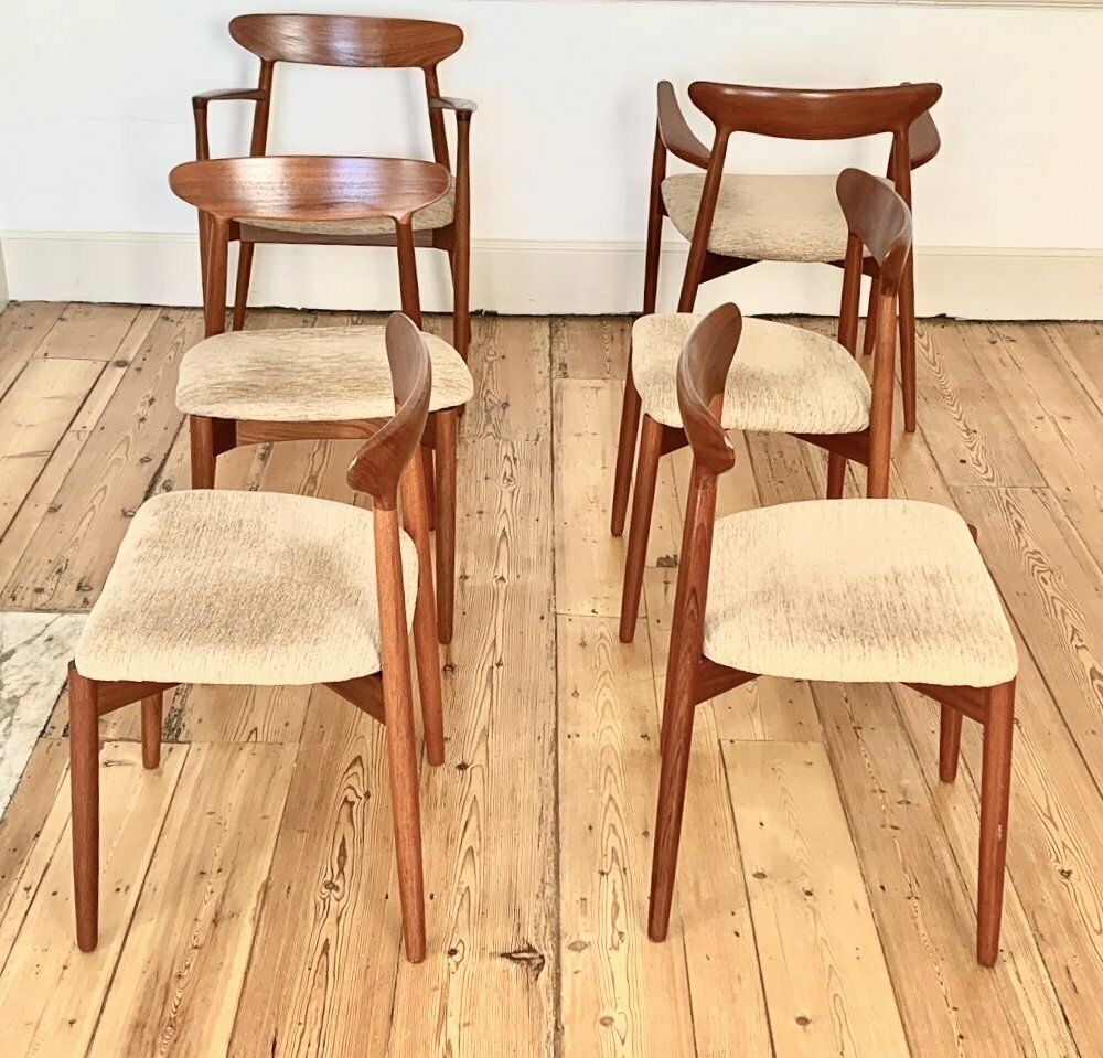 Excellent Set Of Six Harry østergaard Teak Model 59 Dining Chairs With 2 Carvers