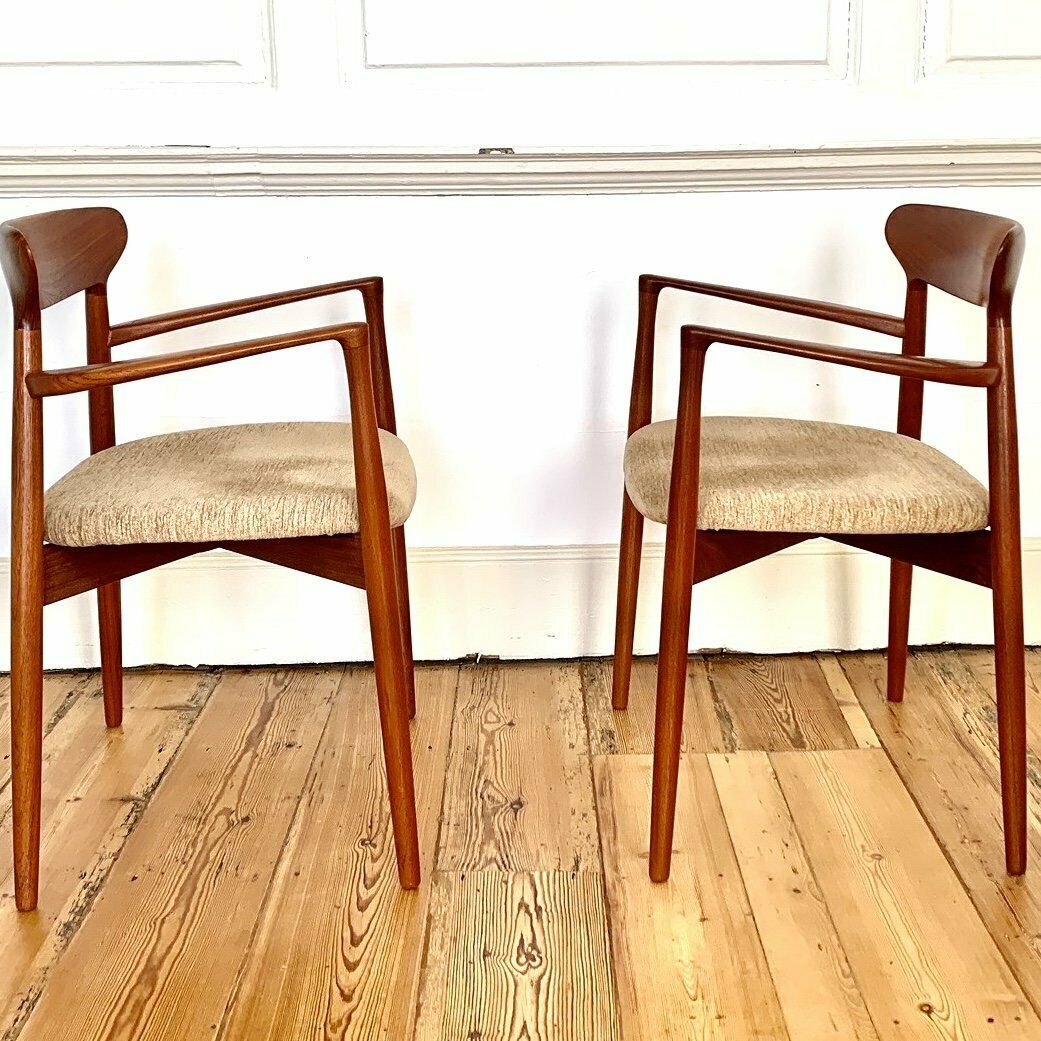 Excellent Set Of Six Harry østergaard Teak Model 59 Dining Chairs With 2 Carvers photo for sale