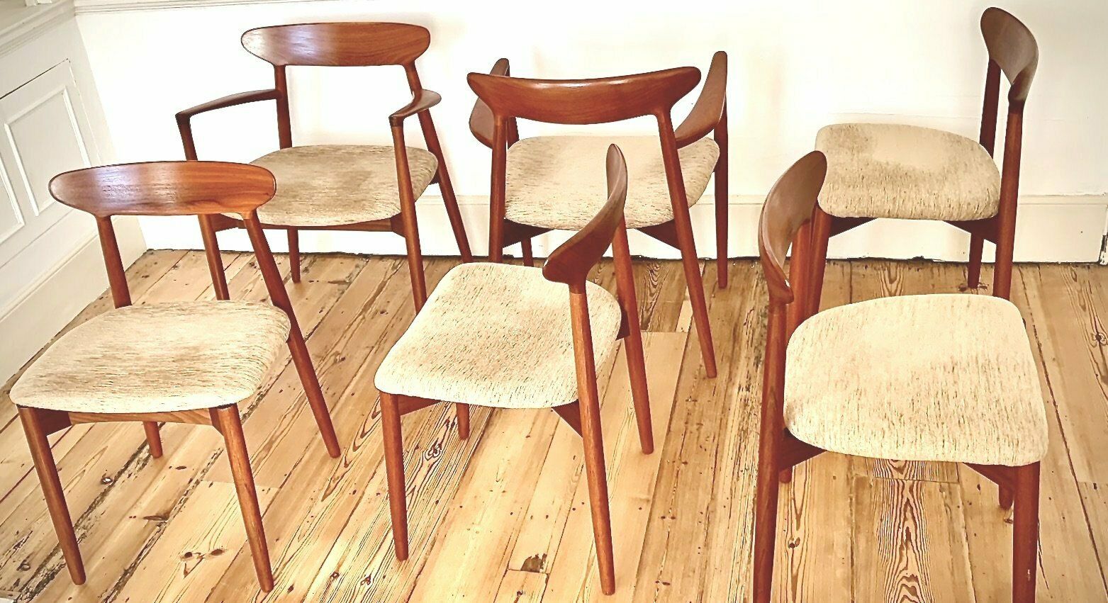 Furniture Excellent Set Of Six Harry østergaard Teak Model 59 Dining Chairs With 2 Carvers photo