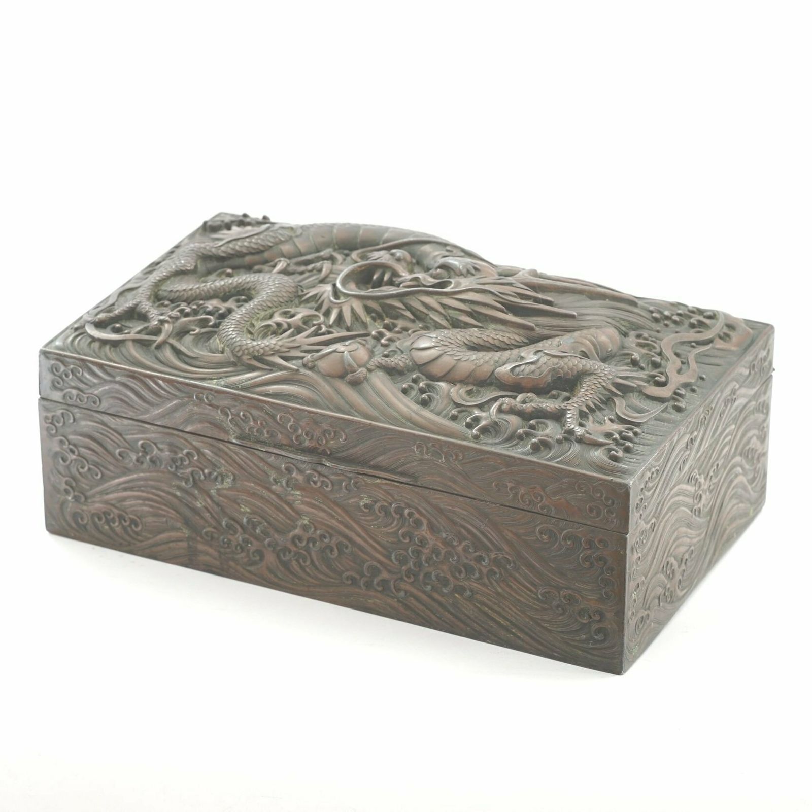Exceptional Meiji Period Japanese Bronze Box With Dragon Motif photo for sale
