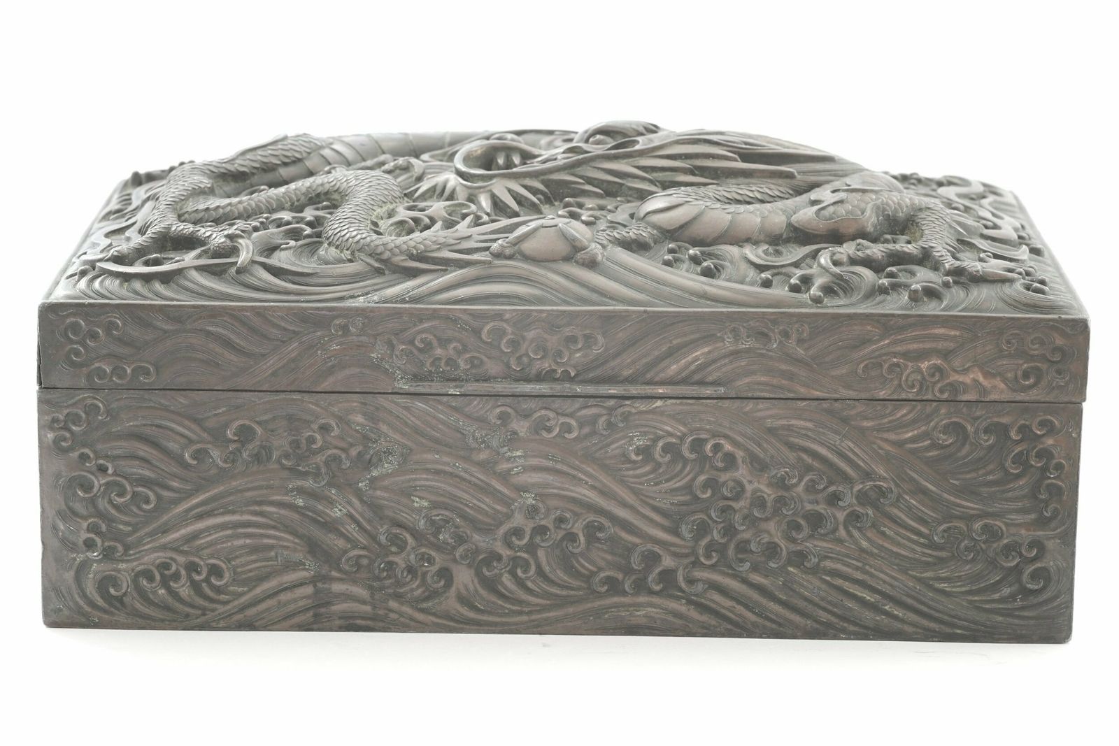 Exceptional Meiji Period Japanese Bronze Box With Dragon Motif photo Home Decor