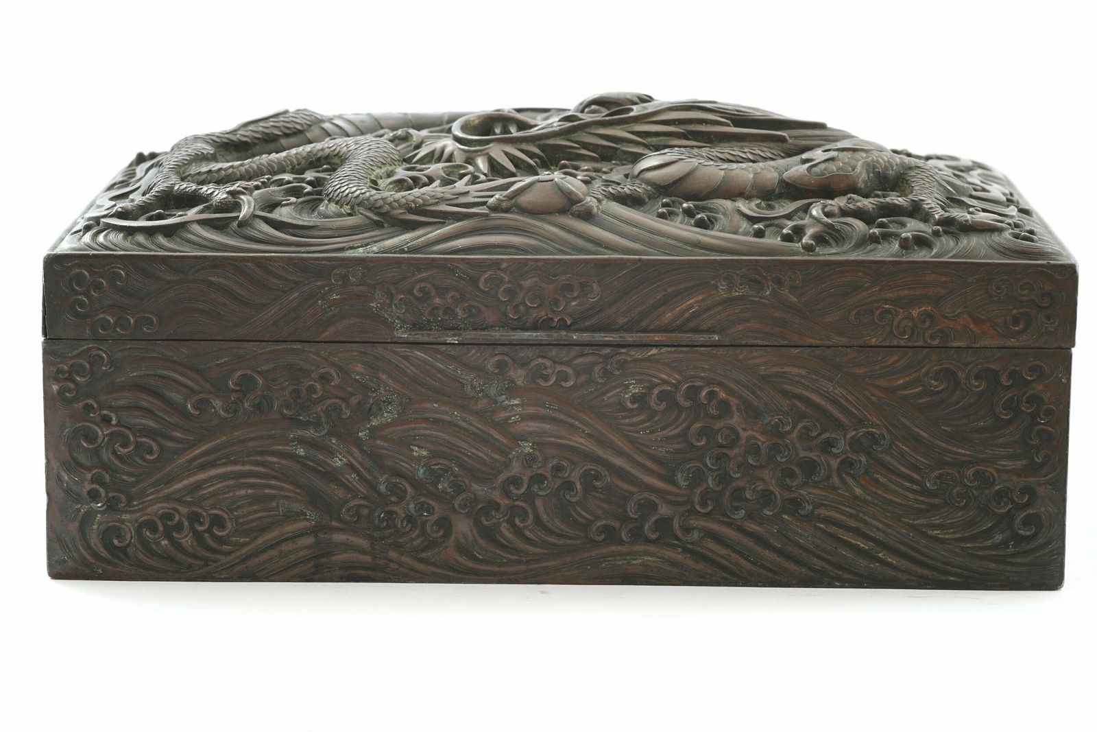 525.0 Exceptional Meiji Period Japanese Bronze Box With Dragon Motif photo
