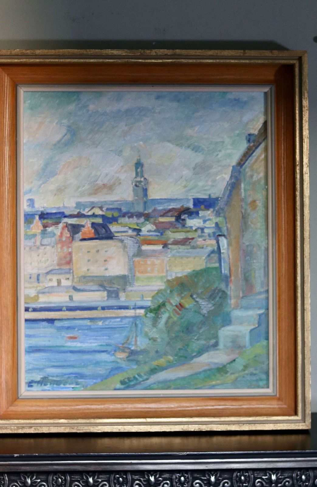 Swedish Modernist Oil Painting By Emil Hellbom (1895 1969). photo furniture